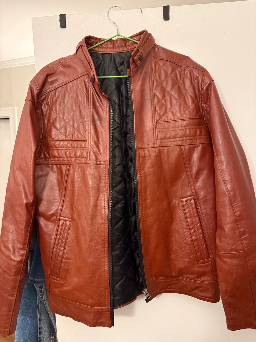 Calvin Klein Men's Quilted Leather Bomber Jacket - Rust Brown